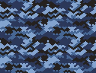 
Digital blue pattern camouflage geometric texture disguise, seamless pattern.