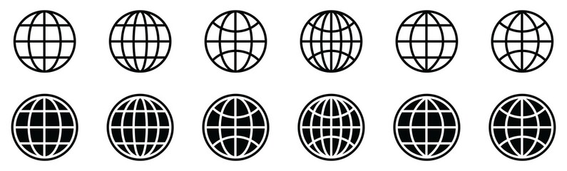 World icon set, containing Globe, Planet Earth, vector illustration