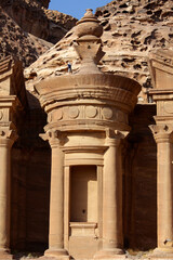 Detail of the top of El Deir (or Monastery), Petra, Jordan