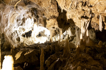 Beautiful view of the Frasassi caves, Grotte di Frasassi, a huge karst cave system in Italy.