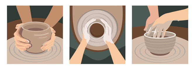 Set of illustrations for a pottery workshop.