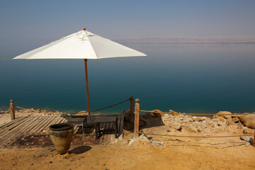 Dead sea view from the Jordanian side looking across to Israel, Jordan
