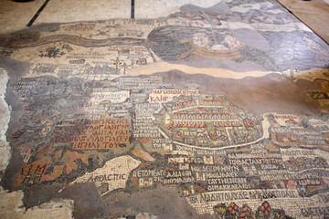 View of the magnificent Mosaic Map of the Holy Land, Madaba, Jordan
