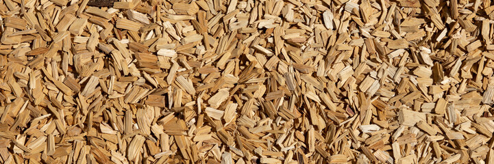 Wood chips texture. Panoramic wooden background - obrazy, fototapety, plakaty