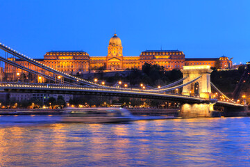 Chain Bridge  with Royal Castle in the back, Budapest, Hungary