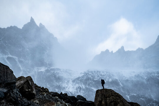 The backside of the Fitzroy massif, huge mountains and winter we
