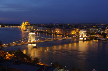 Chain bridge and cityscape, Budapest, Hungary