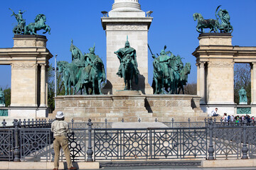 Fototapeta premium Detail of Millennium Memorial monument at Heroes' Square, Budapest, Hungary
