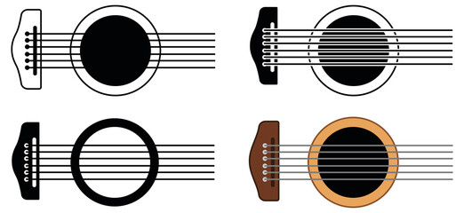 Acoustic Guitar Strings Clipart Set - Outline, Silhouette and Color - obrazy, fototapety, plakaty