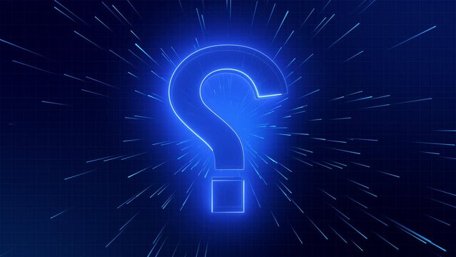 Big digital question mark seamless loop animation. High tech 3D big sign for doubts ask confusing questions. Cyberspace blue theme with moving particles. Motion graphics animation.