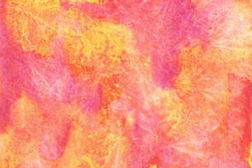 Watercolor texture with scuffs. Abstract hand-drawn background in vibrant red and yellow colors.