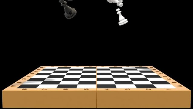Chess Open Up Box Falling Figures On Board