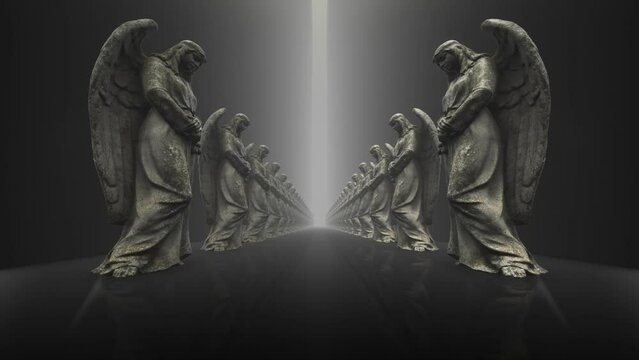 Angels Statue In a Row Moving Forward Looped