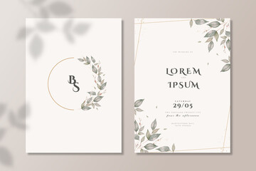 Elegant Wedding Card Set with Leaves on Golden Circle