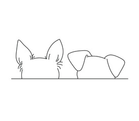 Vector isolated dog ears sticking out from behind the line shelter colorless black and white contour line drawing