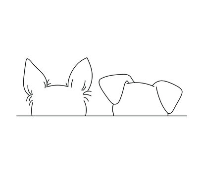 Vector isolated dog ears sticking out from behind the line shelter colorless black and white contour line drawing