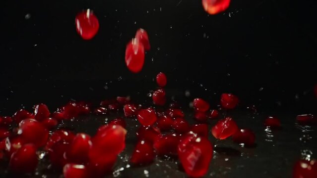 Falling pomegranate fruit seeds. Powerful antioxidant.