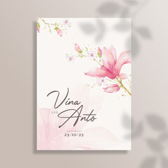 Minimal Wedding Card with Beautiful Magnolia Flower