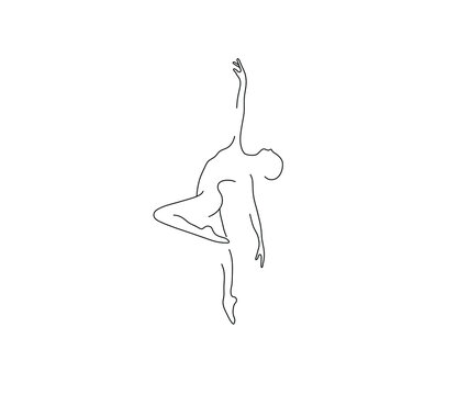 Vector isolated ballet danser man contour line silhouette drawing. Colorless black and white ballet dancer in pose outline hand drawing sketch.