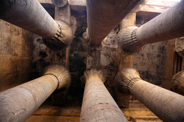 Hypostyle colonnade room at the Horus temple, Edfu, Egypt - obrazy, fototapety, plakaty