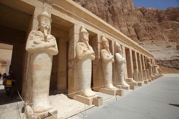 Osirian statues at Hatshepsut's Temple at Deir el-Bahari, on the West Bank of Luxor, Egypt
