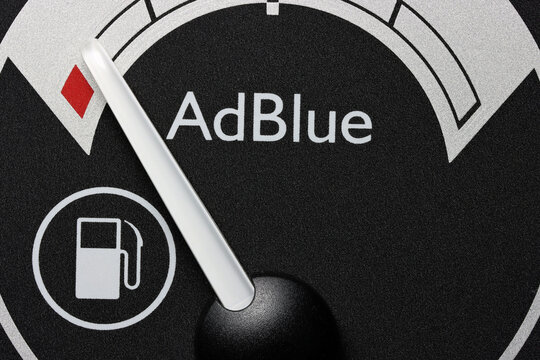 WIEHL, GERMANY - APRIL 24, 2022: AdBlue fuel gauge in truck dashboard - empty. AdBlue is a registered the trademark of the German Association of the Automotive Industry (VDA).