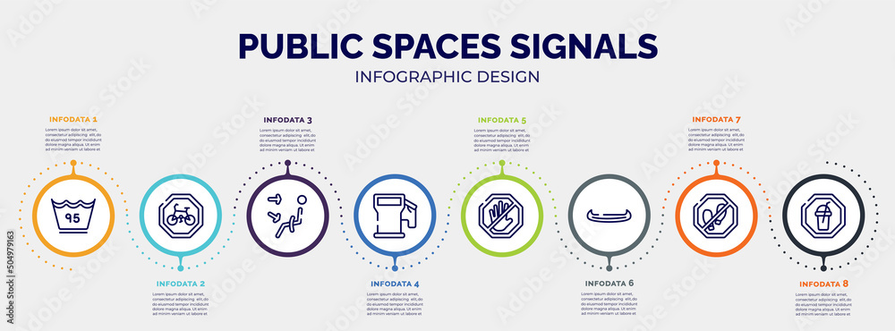 Poster infographic for public spaces signals concept. vector infographic template with icons and 8 option o