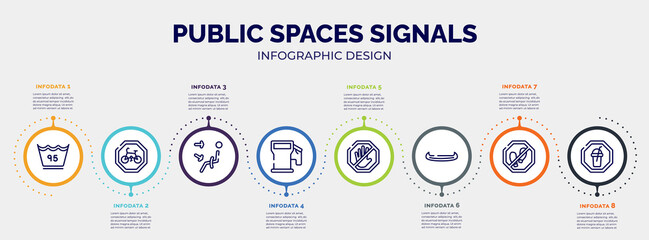 infographic for public spaces signals concept. vector infographic template with icons and 8 option or steps. included 95 degrees, cycle lane, air outlet, fuel filling, no push, native american