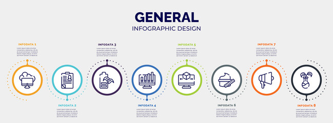 infographic for general concept. vector infographic template with icons and 8 option or steps. included edge computing, hr policies, eco battery, ar graph, 3d modeling, beauty care, agitation, bio