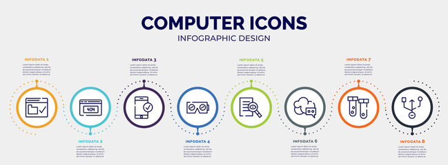 infographic for computer icons concept. vector infographic template with icons and 8 option or steps. included web security, 404, successful connection, virtual reality, investigation, cloud