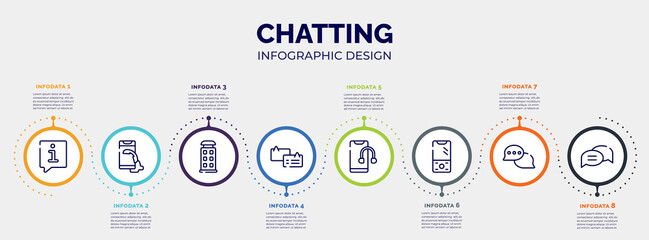 infographic for chatting concept. vector infographic template with icons and 8 option or steps. included speech bubble information, telephone receiver, phonebooth, chat bubbles with lines,