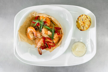 Shrimp dish on the kitchen table