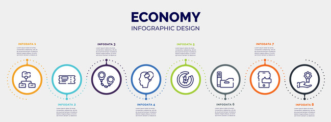 infographic for economy concept. vector infographic template with icons and 8 option or steps. included suggestion, files and folders, anonymity, digital key, old watch, pin code, instruction,