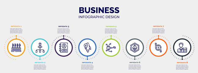 Fototapeta na wymiar infographic for business concept. vector infographic template with icons and 8 option or steps. included pen container, hierarchical structure, personal profile, start up, digital key, ,