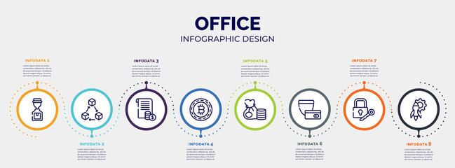 infographic for office concept. vector infographic template with icons and 8 option or steps. included worldwide, online payment, online support, banker, instructions, transfering, commission, - obrazy, fototapety, plakaty