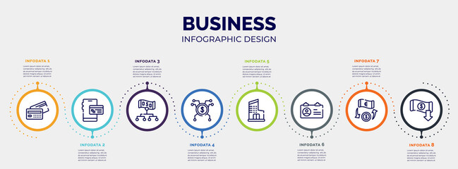 infographic for business concept. vector infographic template with icons and 8 option or steps. included debit card, online banking, hierarchy structure, spreading, department, identification card,