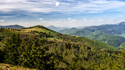 Colorful spring mountain landscape. Mount Maly Zwolen, the Low Tatras, Slovakia.
