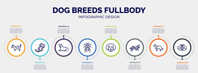 infographic for dog breeds fullbody concept. vector infographic template with icons and 8 option or steps. included jack russell terrier, scorpio, null, null, dog puppy, locust, collie, null