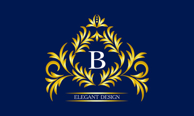 Elegant monogram for cards, invitations, menus, labels with the letter B on a dark background. Exquisite design of pages, business sign, boutiques, cafes, hotels, wedding invitations.