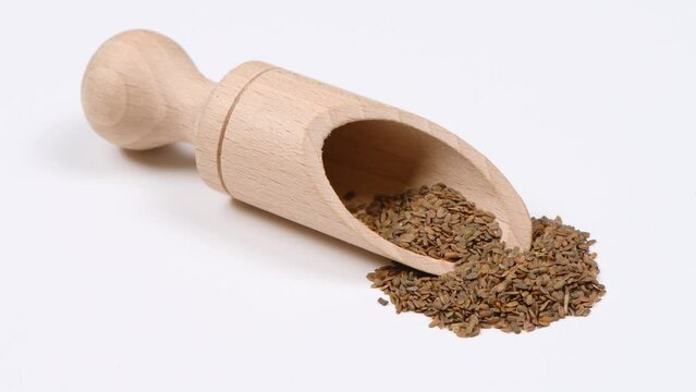 A heap of quality seeds of mathiola. Side view. 4K UHD video footage 3840X2160.