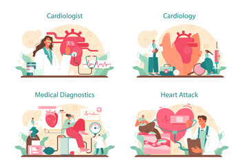 Cardiologist concept set. Idea of heart medical diagnostic and treatment.