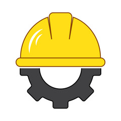 Engineer icon with hat helmet and gear vector illustration.