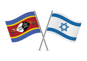Swaziland and Israel crossed flags. Swazi and Israeli flags on white background. Vector icon set. Vector illustration.