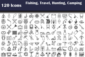Set of 120 Icons Fishing, Travel, Hunting, Camping icons