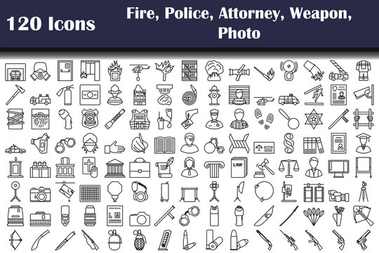 Set of 120 Fire, Police, Attorney, Weapon, Photo icons
