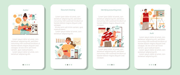 Auditor mobile application banner set. Business operation specialist