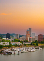 Portland, Oregon, USA - 8/8/2010:  View of downtown Portland and the Willamette River boat moorage...