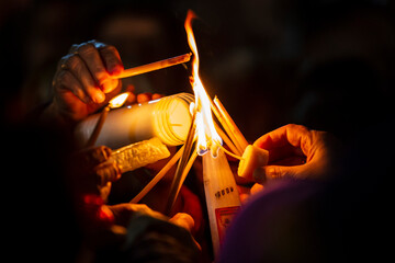 Holy Fire Ceremony from Jerusalem. Pilgrims come to Holy Sepulchre for (Holy Light) miracle...