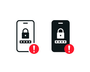 Password security warning on phone. Vector illustration