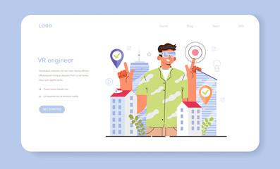 Virtual reality designer web banner or landing page. Futuristic digital
